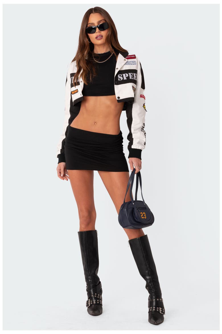 Lenni Colorblock Patch Cotton Crop Jacket, Alternate, color, BLACK-AND-WHITE