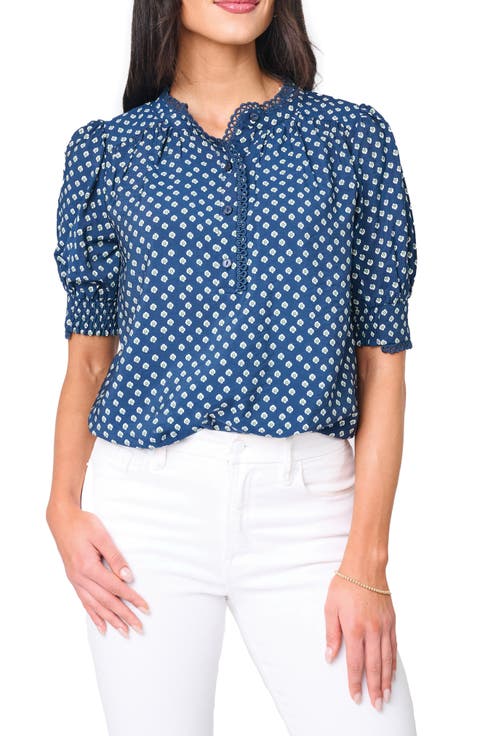 Lace Trim Puff Sleeve Top