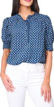 GIBSONLOOK Lace Trim Puff Sleeve Top