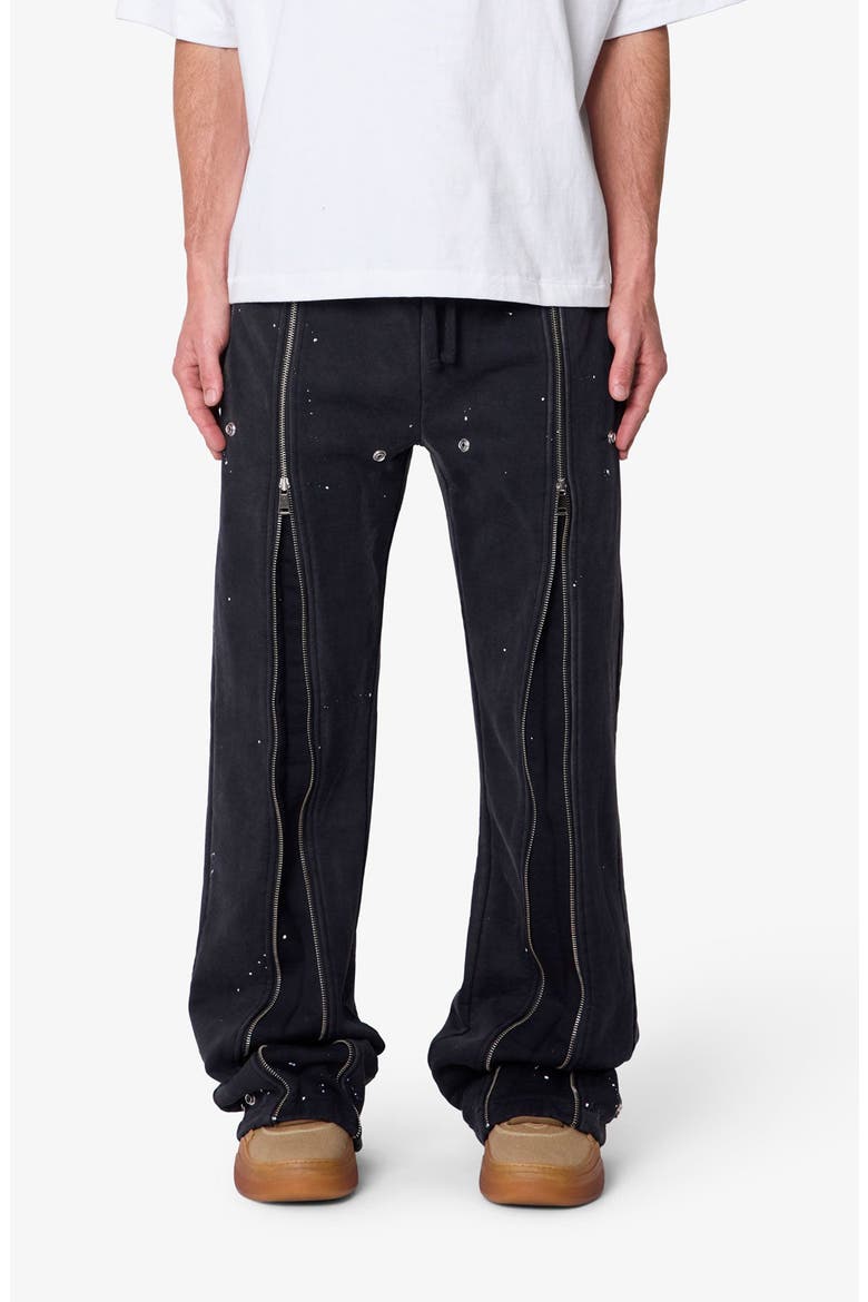 Rivet Zipper Flare Sweatpants, Main, color, WASHED BLACK