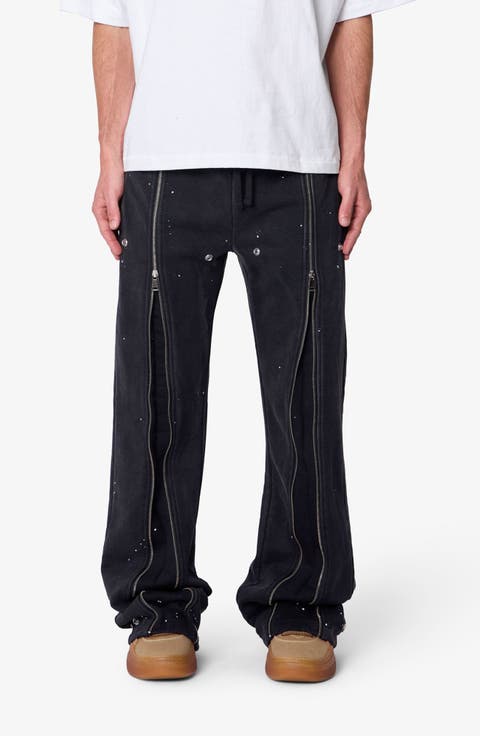 Rivet Zipper Flare Sweatpants