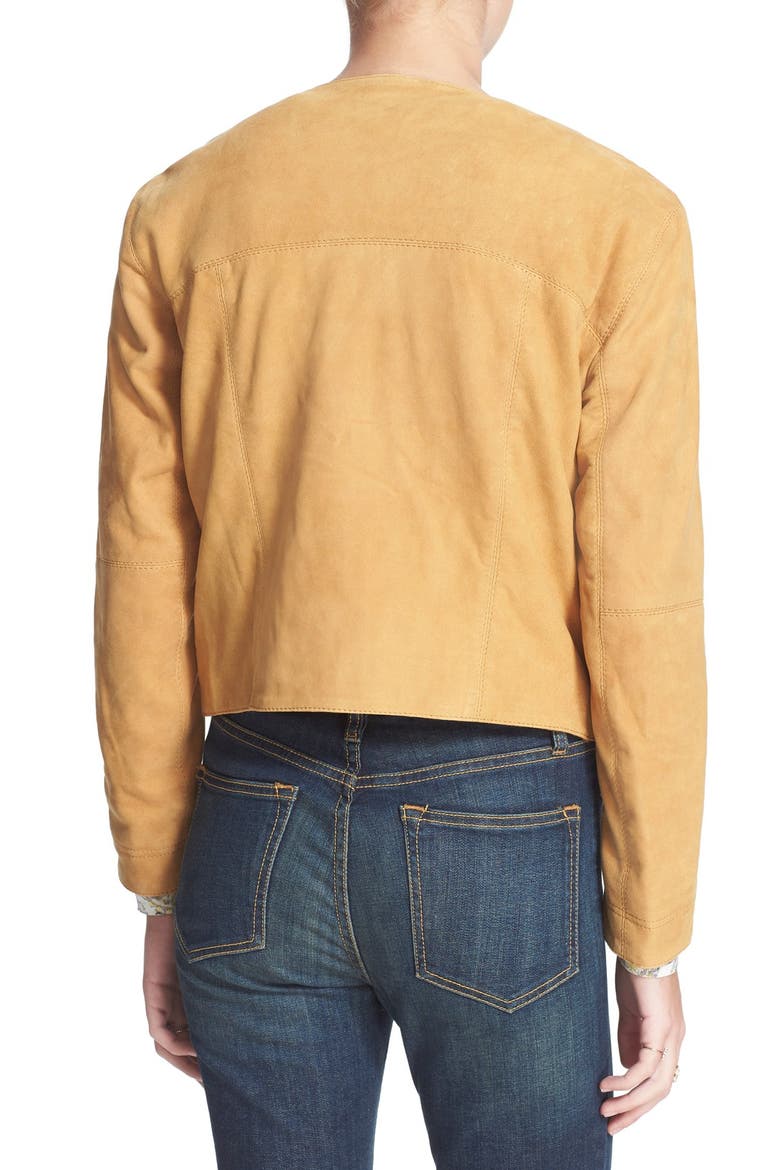 Collarless Suede Jacket, Alternate, color, GOLDEN HAZE
