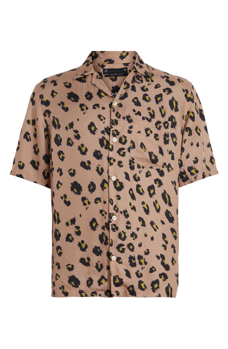 AllSaints Manado Leopard Print Short Sleeve Button-Up Shirt, Alternate, color, Beige