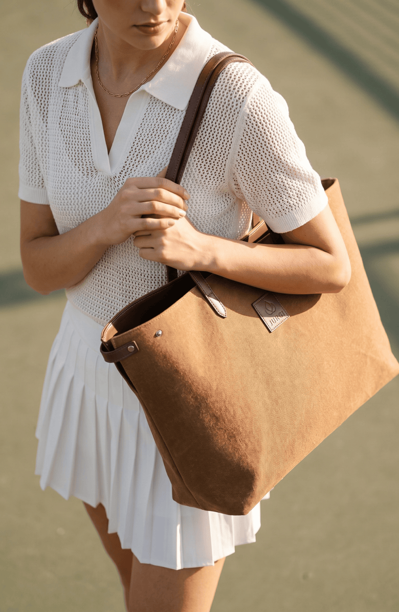 JURGI Tennis Racket Canvas and Leather Tote, Alternate, color, Camel