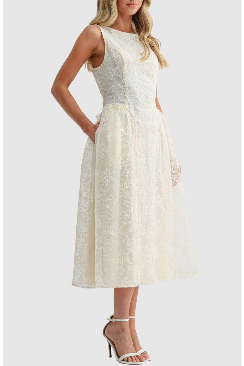 Floral Embroidered Fit & Flare Midi Dress, Alternate, color, BEIGE