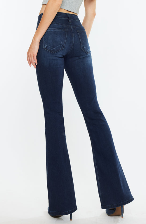 Kancan Trisha Mid Rise Classic Flare Jeans In Dark Wash