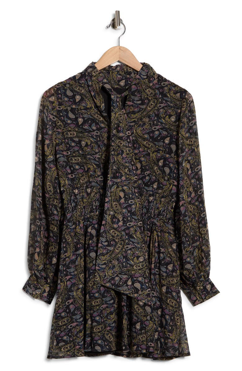 Lulus Shari Paisley Long Sleeve Dress, Alternate, color, Black Multi