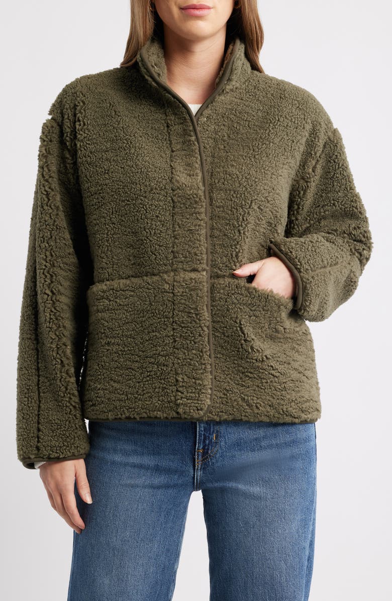 Caslon<sup>®</sup> Faux Shearling Jacket, Alternate, color, Olive Sarma