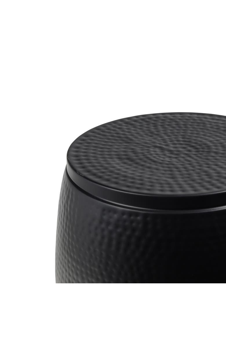 Merida Modern Rustic Hammered Metal Drum Storage Side Table with Lid, Alternate, color, Matte Black