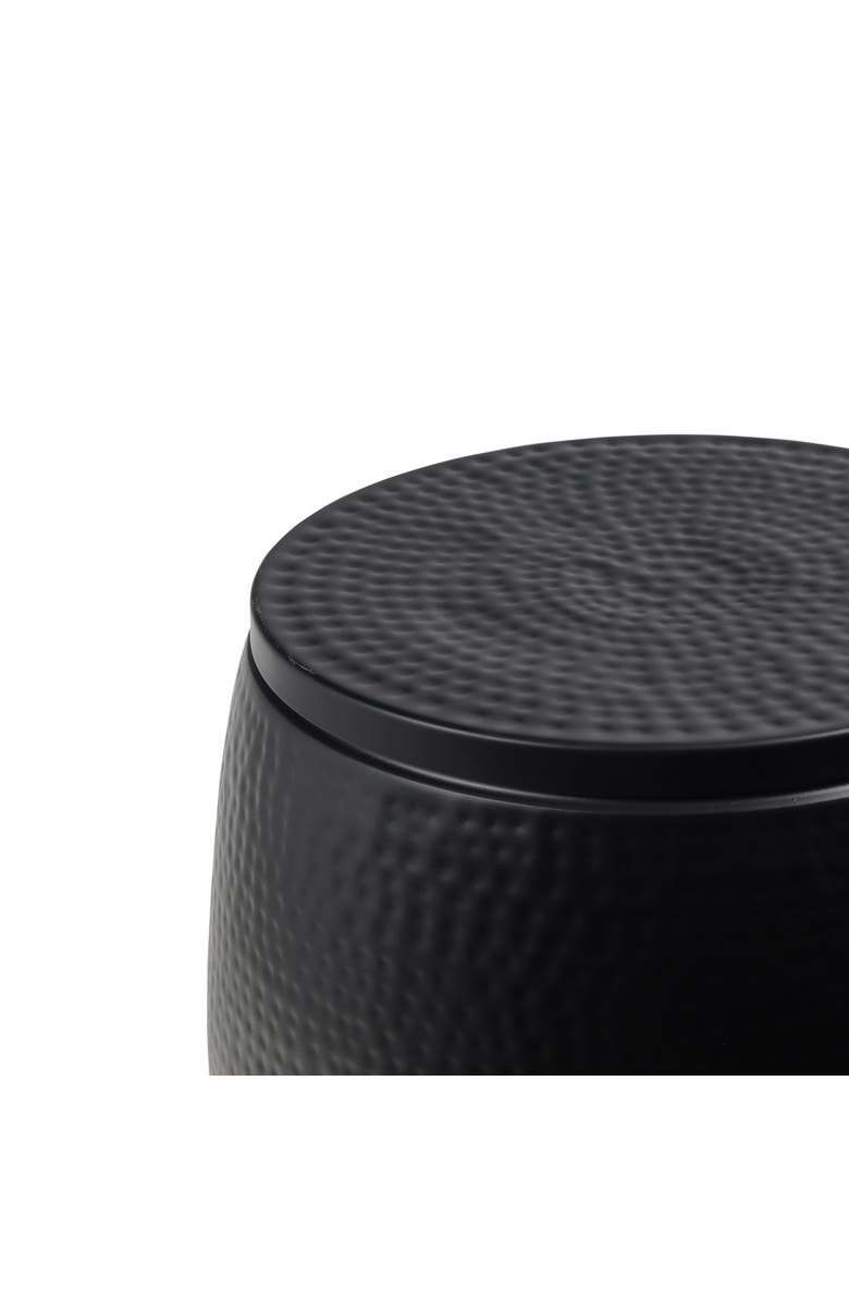 HAPPIMESS Merida Modern Rustic Hammered Metal Drum Storage Side Table with Lid, Alternate, color, Matte Black