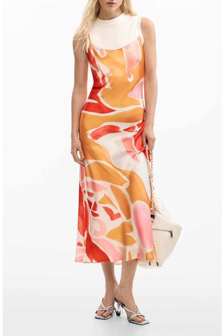 Two-Piece Satin Midi Dress, Main, color, ORANGE