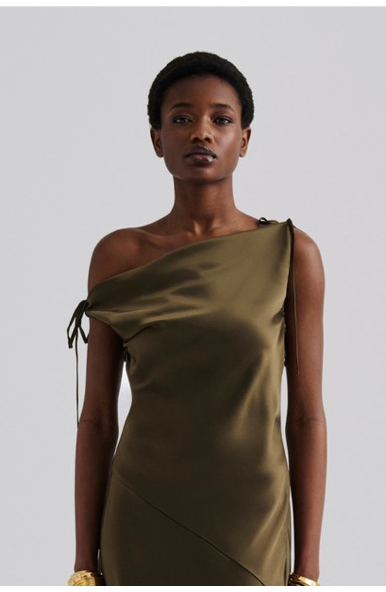 Malina Zarea Tie Satin Midi Dress, Alternate, color, Olive