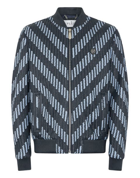 Weaved Leather Bomber Stripes Men
