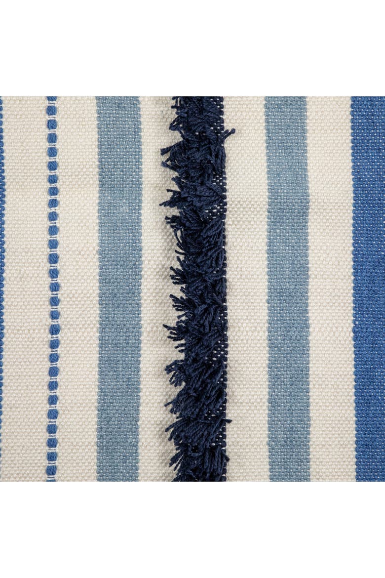 3.5' x 2.25' Blue, Cream and Black Striped Handloom Woven Outdoor Accent Throw Rug, Alternate, color, Blue