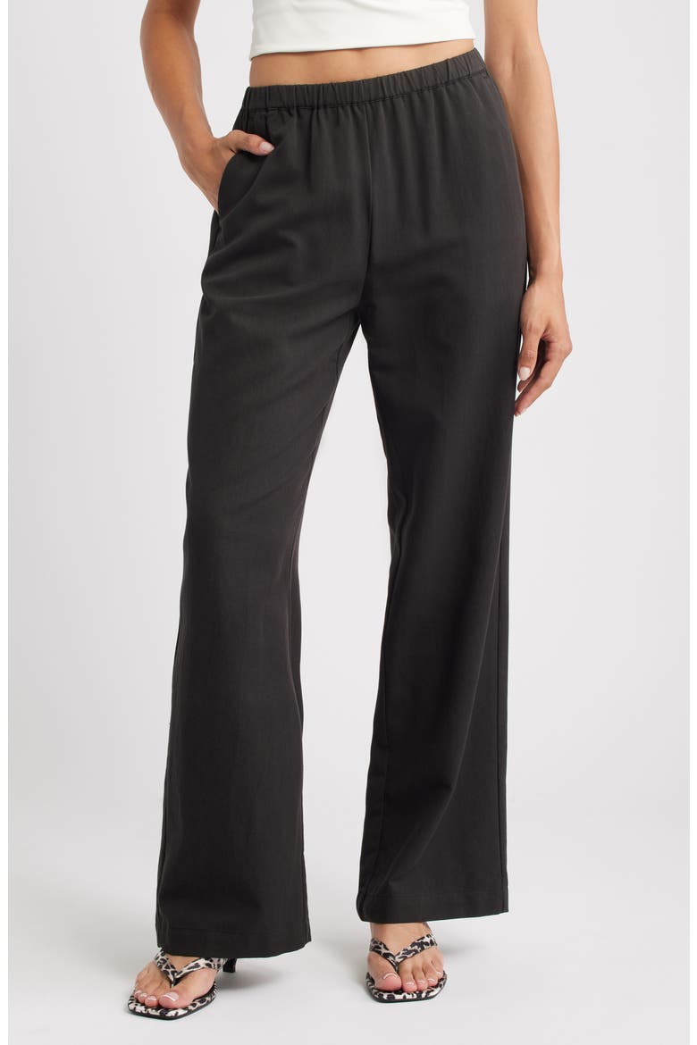 Drew Cotton Blend Wide Leg Pants, Main, color, BLACK