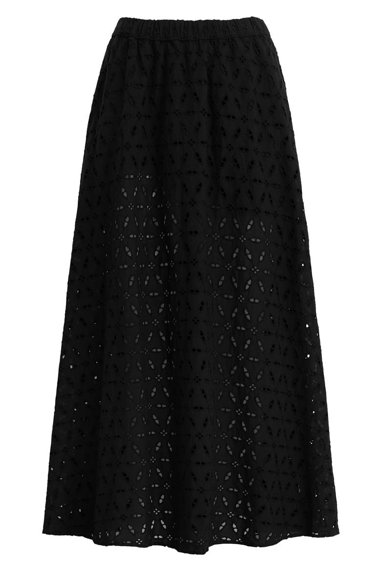 The Pretty Please Eyelet Embroidered Cotton Maxi Skirt, Alternate, color, BLACK