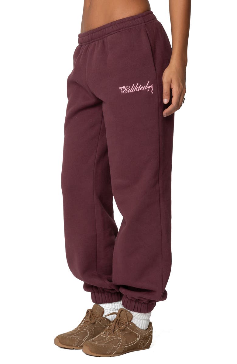 EDIKTED Sasha Bow Detail Sweatpants, Alternate, color, Burgundy