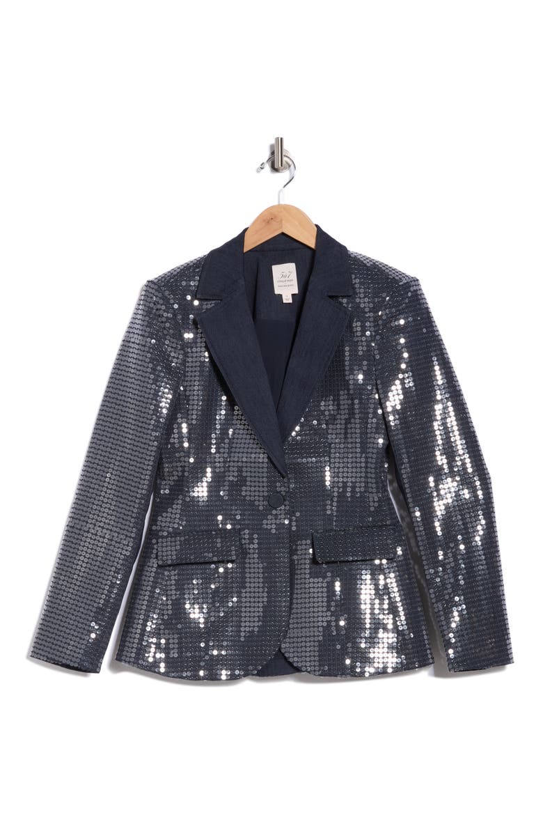 Skyla Sequin Jacket, Alternate, color, INDIGO/ CLEAR