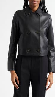 Vince Shrunken Double Breasted Leather Peacoat