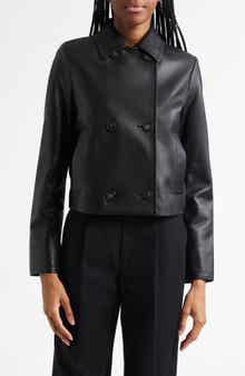 Vince Shrunken Double Breasted Leather Peacoat