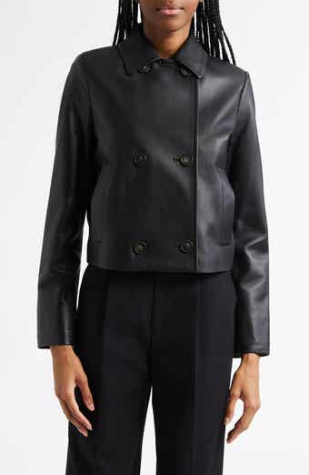 Shrunken Double Breasted Leather Peacoat