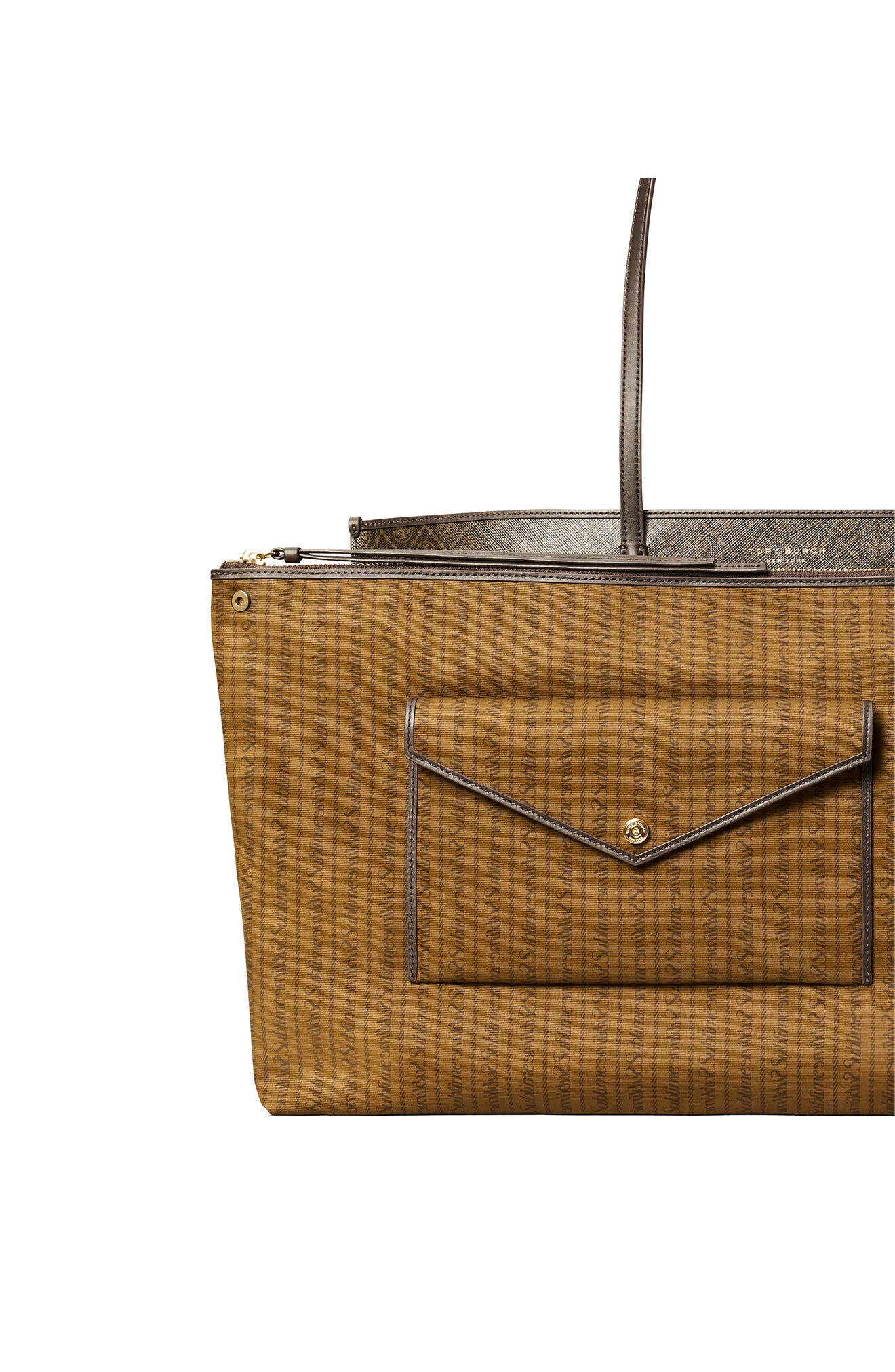 Tory Burch Perry Coated Canvas Tote, Alternate, color, French Press