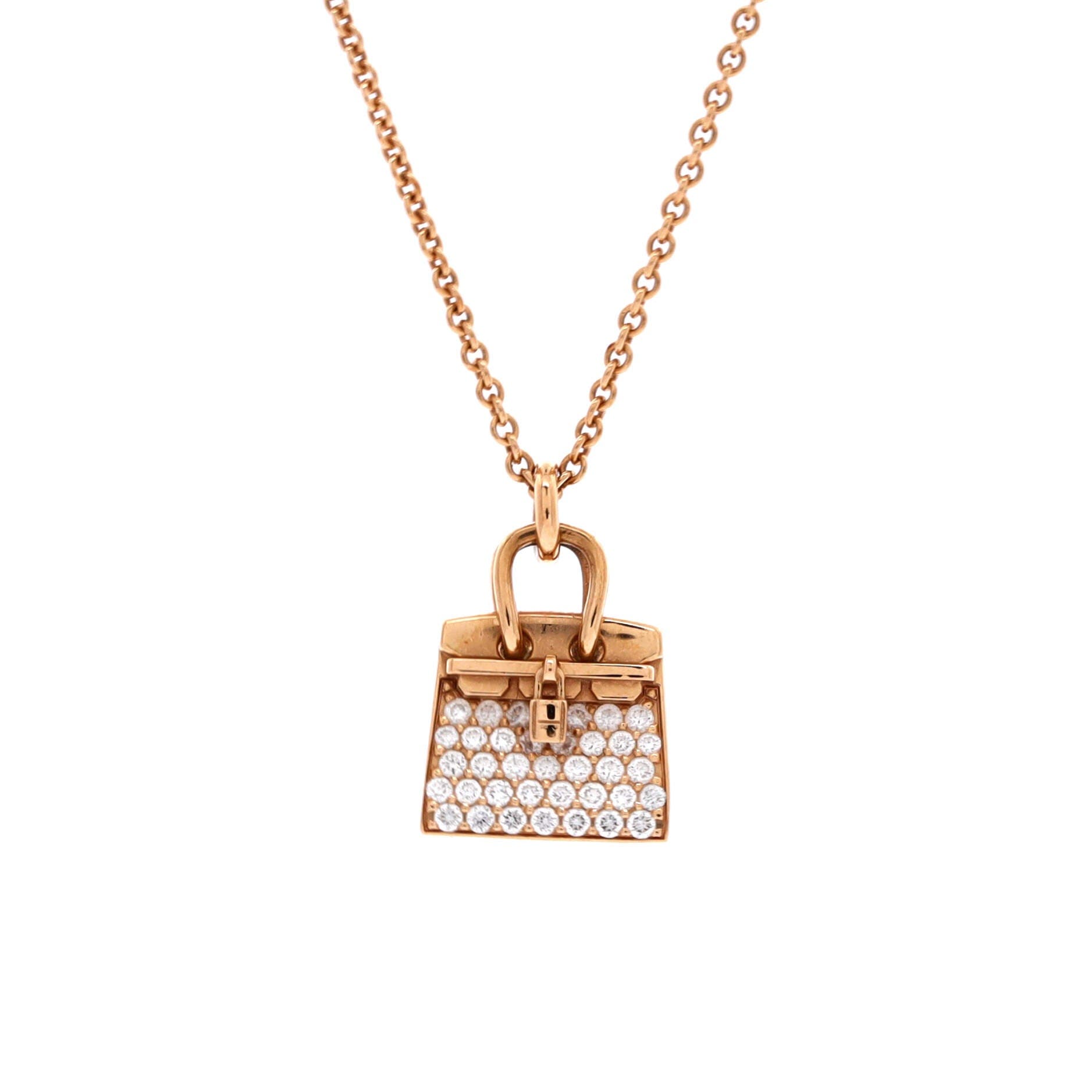 Birkin Amulette NM Pendant Necklace 18K Rose Gold and Diamonds, Main, color, Metallic Gold