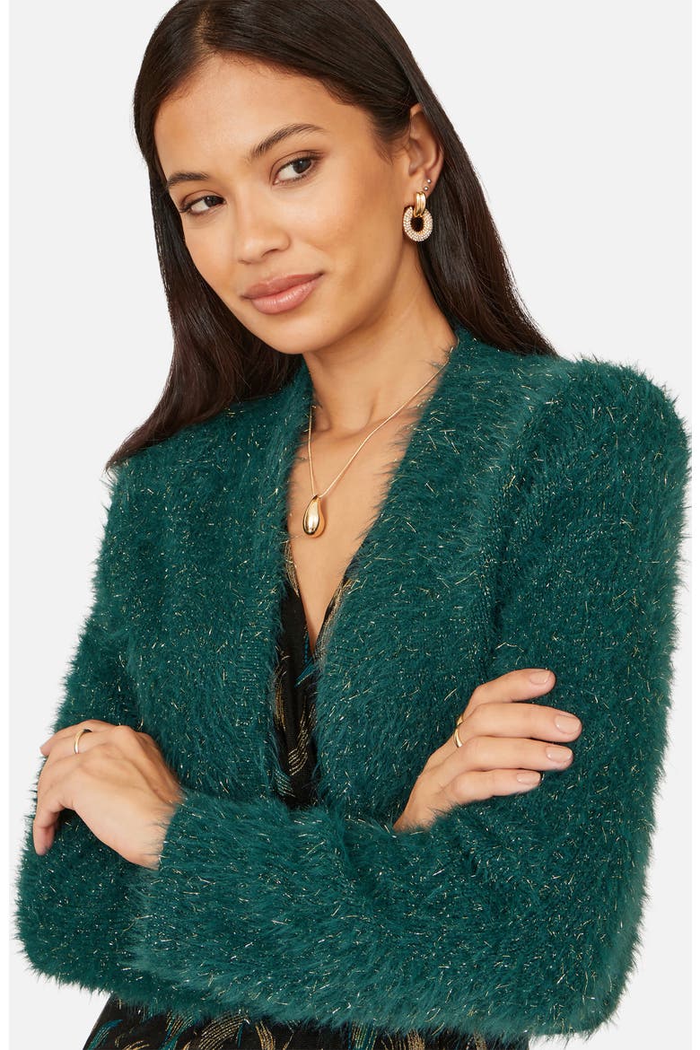 Metallic Fluffy Eyelash Bolero, Alternate, color, Green
