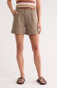 DR2 by Daniel Rainn Belted Pleated Front Stretch Cotton Shorts