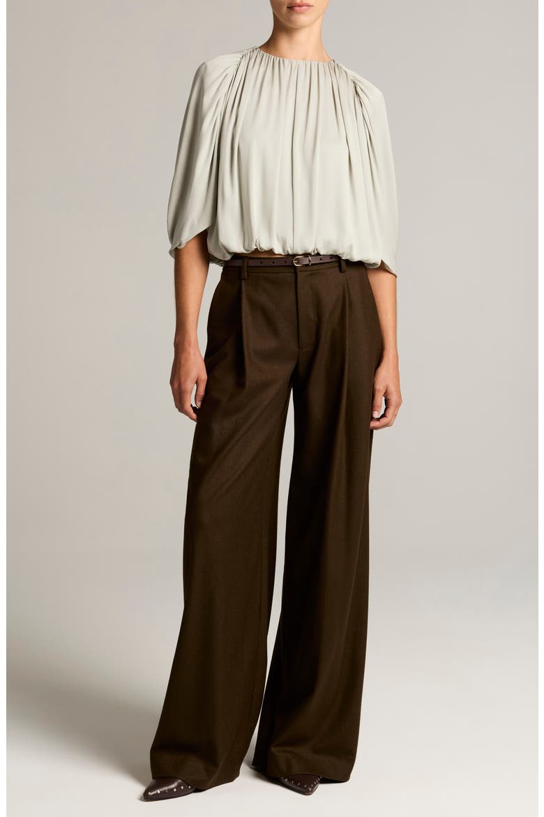 Gathered Silk Cape Bubble Top, Alternate, color, STONE SAGE