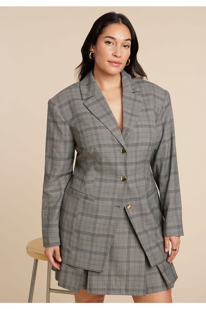 Nipped Waist Blazer With Back Adjuster, Alternate, color, GREY PLAID