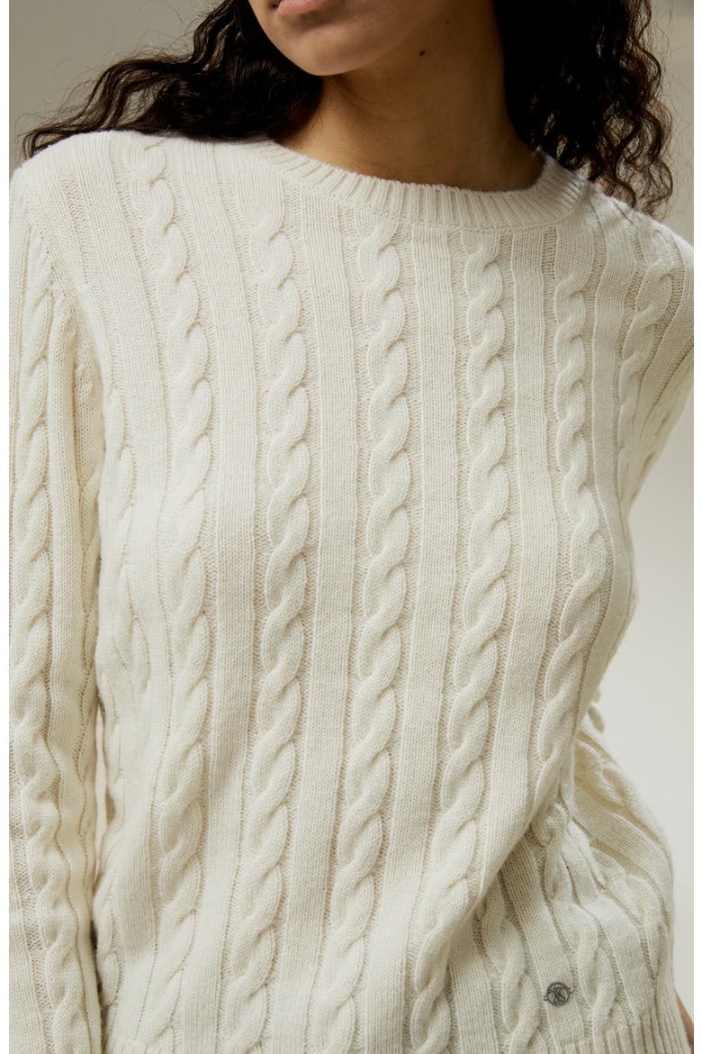 Women's Classic Cable Knit Sweater with Ribbed Edges, Alternate, color, White