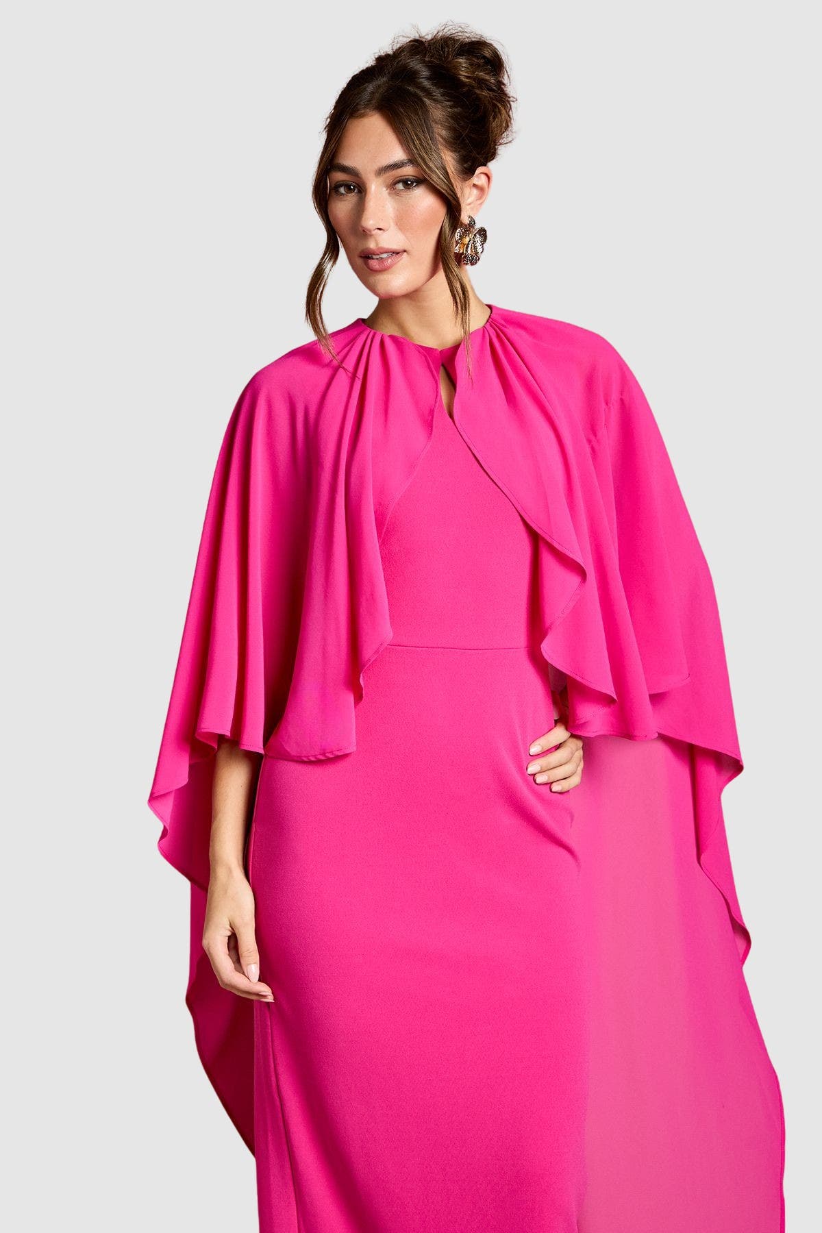 Ruffle Chiffon Cape Crepe Maxi Dress - image 2