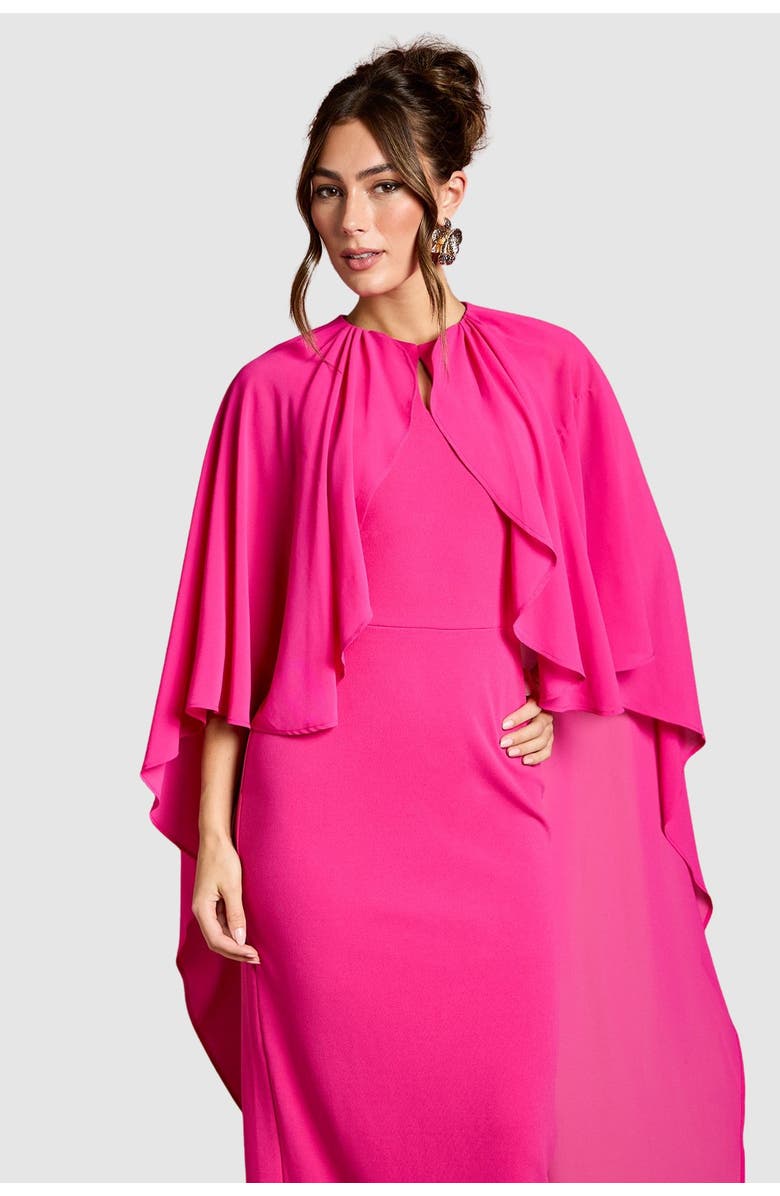 Coast Ruffle Chiffon Cape Crepe Maxi Dress, Alternate, color, Fuchsia