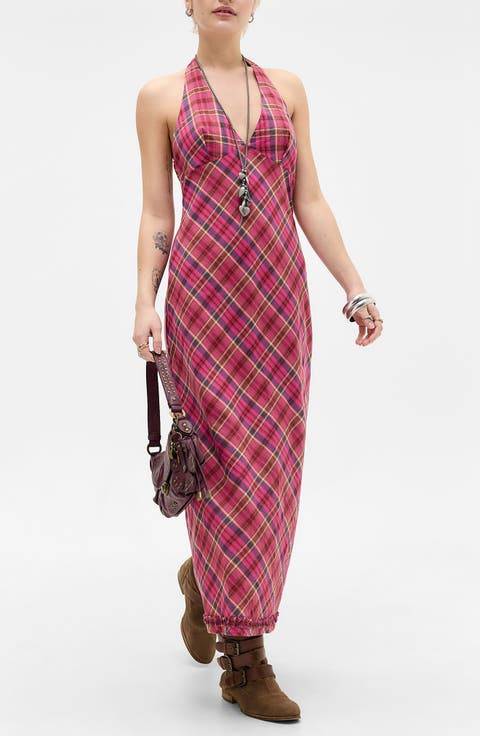 Rita Plaid Halter Midi Dress