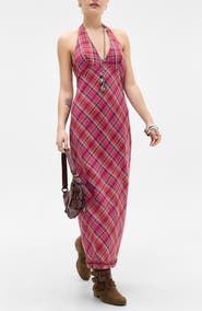 BDG Urban Outfitters Rita Plaid Halter Midi Dress
