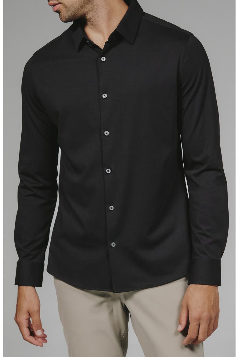 Girona Solid Performance Button-Up Shirt, Main, color, BLACK