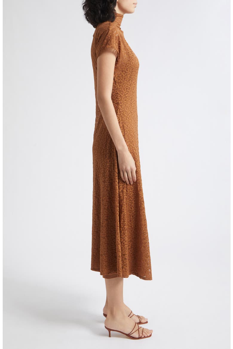 Tesoro Mock Neck Lace Midi Dress, Alternate, color, TOBACCO BROWN