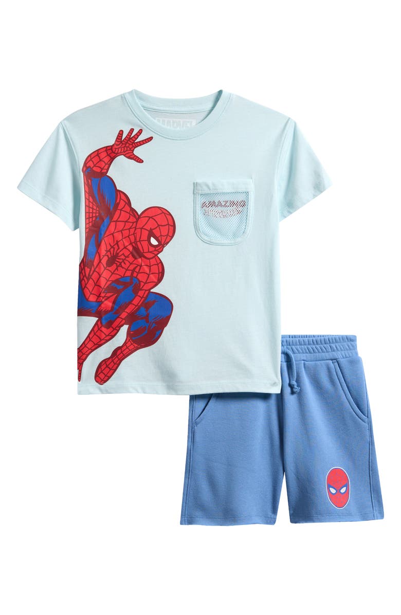 Jem Kids' Spider-Man Mesh Pocket T-Shirt & Shorts Set, Main, color, Blue