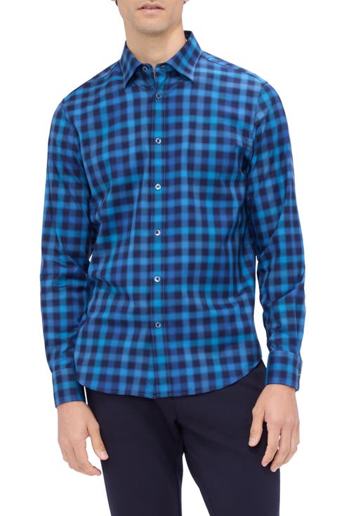 Karl Shaped Fit Buffalo Plaid Stretch Cotton Button-Up Shirt