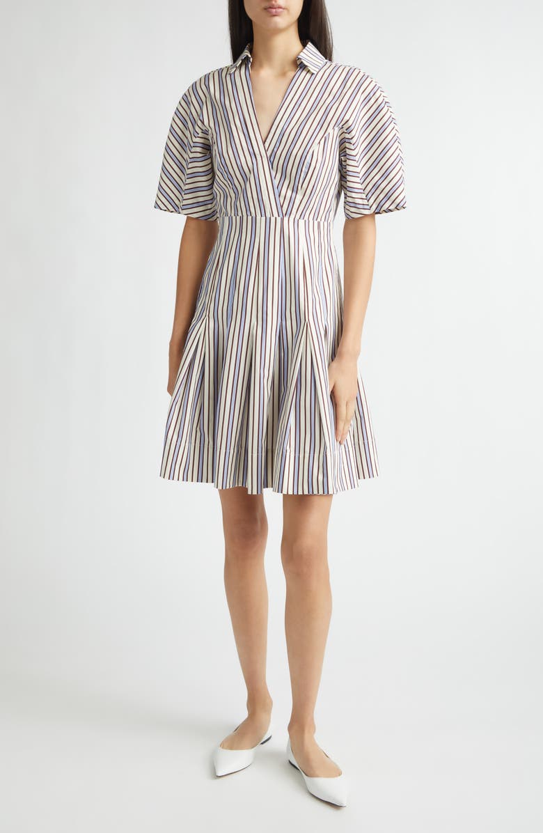 Lela Rose Stripe Cotton Dress, Main, color, Cream Multi