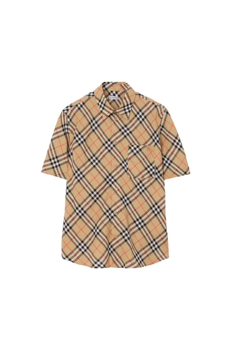 Burberry Relaxed Fit Check Linen Shirt, Alternate, color, Sand Beige