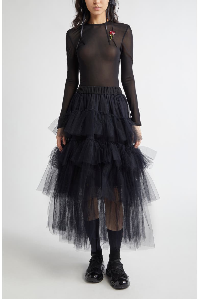 Tiered Tulle Tutu Midi Skirt, Alternate, color, BLACK