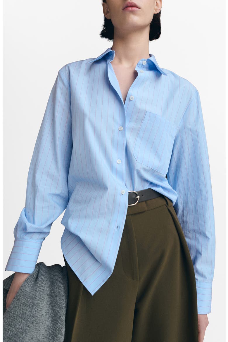 Stripe Poplin Button-Up Shirt, Main, color, BLUE