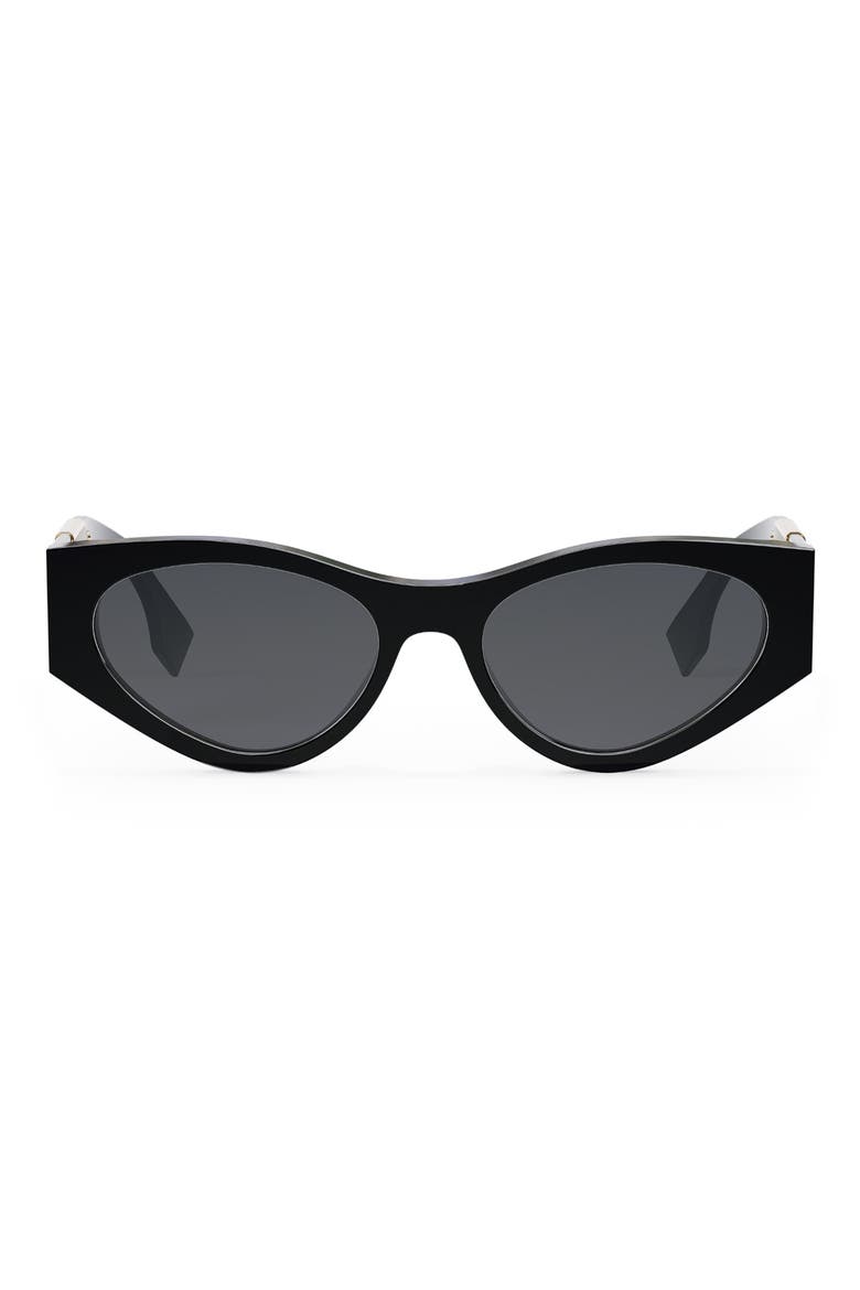 'Fendi O'Lock 54mm Cat Eye Sunglasses, Main, color, SHINY BLACK / SMOKE