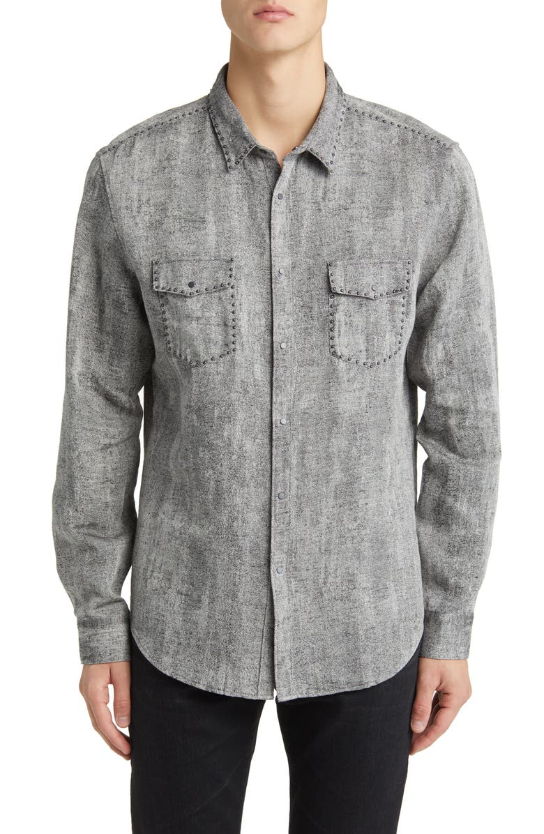John Varvatos Studded Slim Fit Linen Blend Button-Up Shirt, Main, color, 