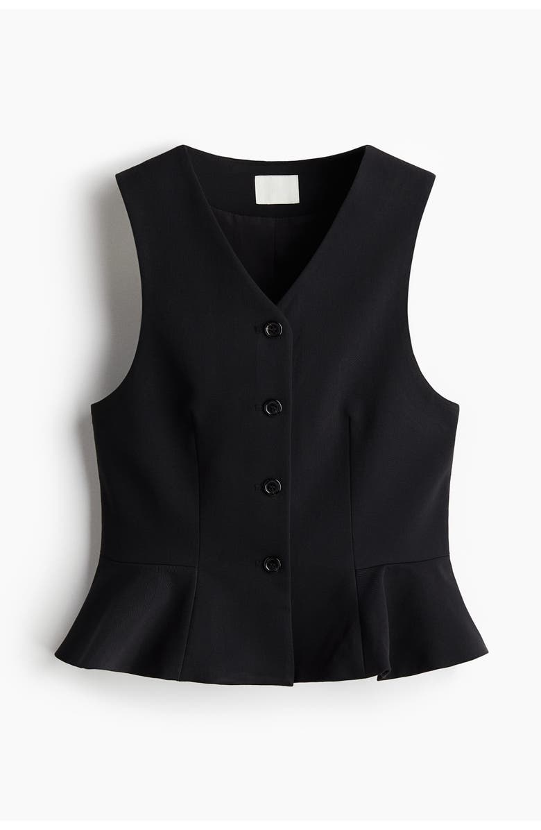 H&M V-neck Peplum Waistcoat, Main, color, Black