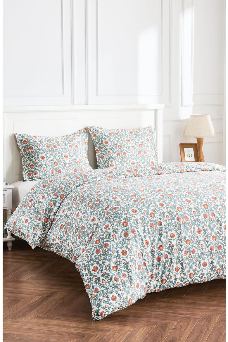 Floral Cotton Duvet & Sham Set, Alternate, color, ORANGE
