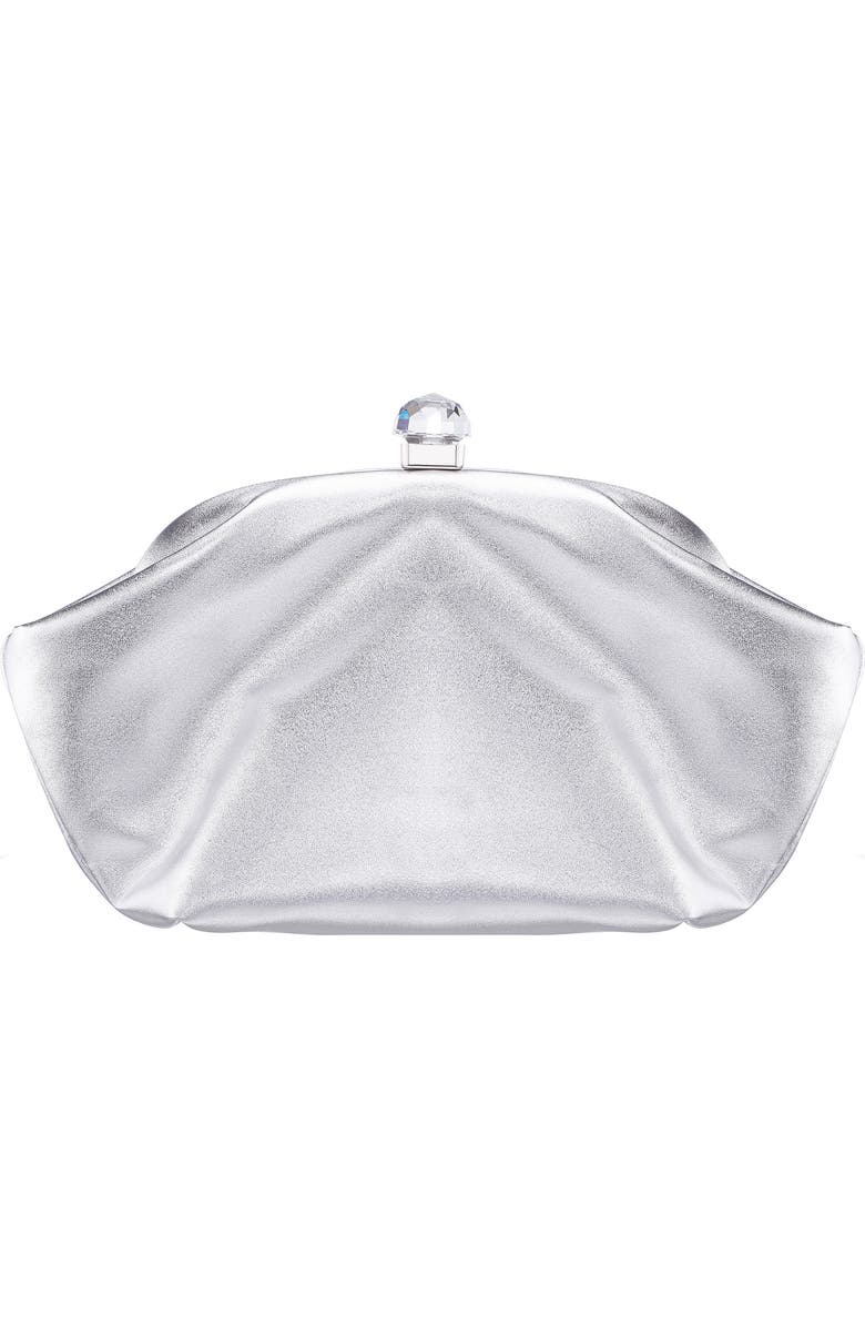 Nina Lyric Metallic Faux Leather Clutch, Main, color, Silver