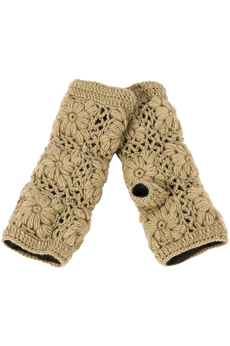 Flower Crochet Handwarmers, Main, color, Light Green